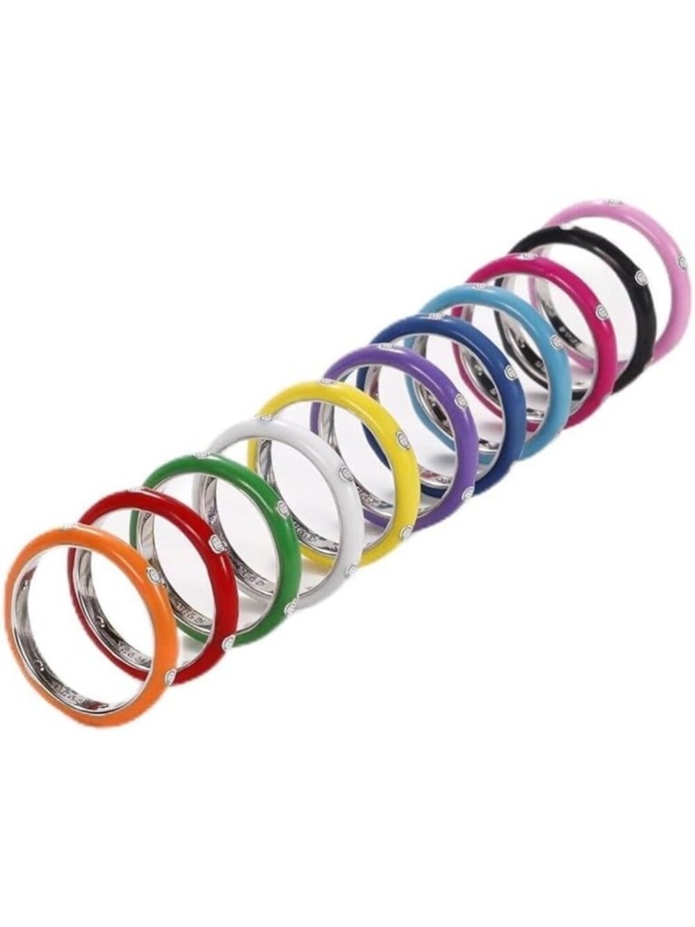 Colorful Stackable Enamel Rings - 925 Sterling Silver Rainbow Eternity Band for